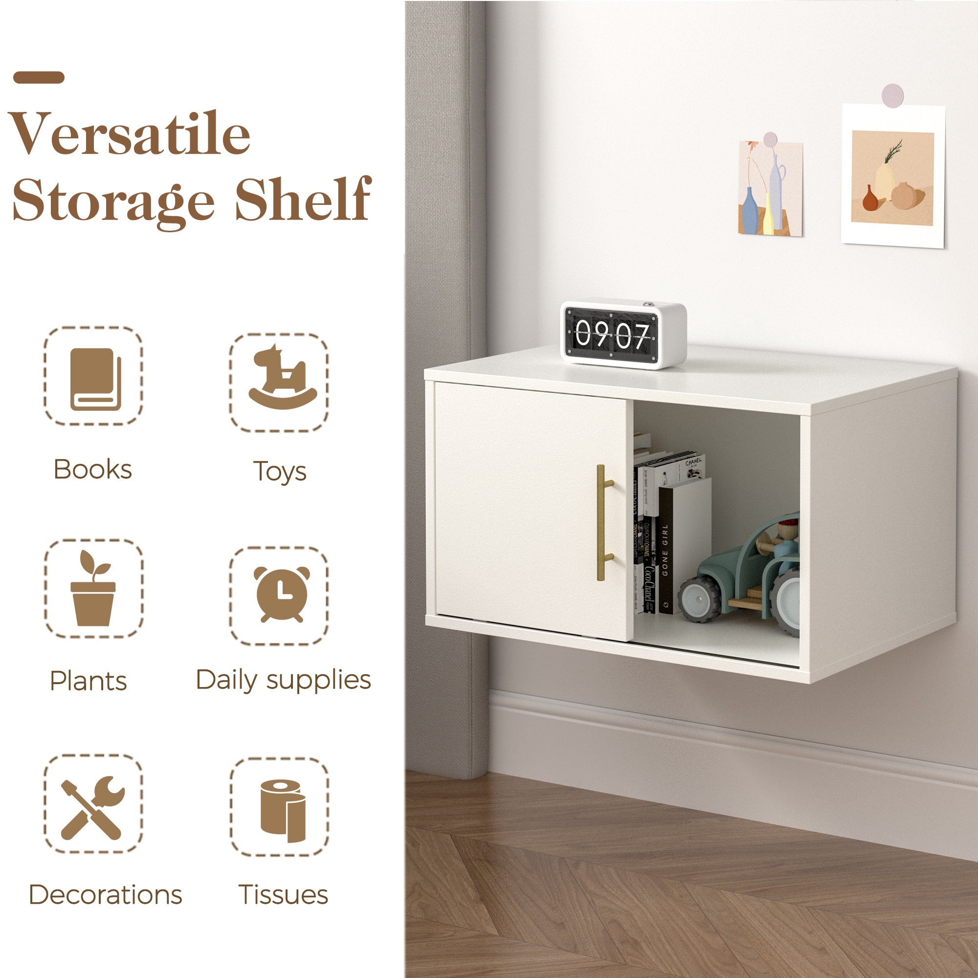 Storage Organizer Unit With Sliding Door White Stackable Bookcase_voghion.com